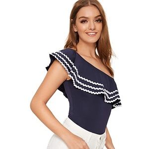 One shoulder, ruffle bodysuit